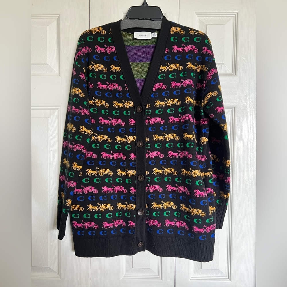 Coach multicolor Horse and Carriage button down sweater size M